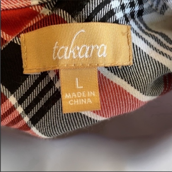 Takara plaid Top blouse Long sleeve Button 3/4 Size Large - Picture 11 of 12
